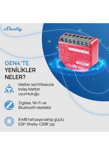 Shelly 1pm Gen4 Enerji Ölçümlü 16a Akıllı Röle