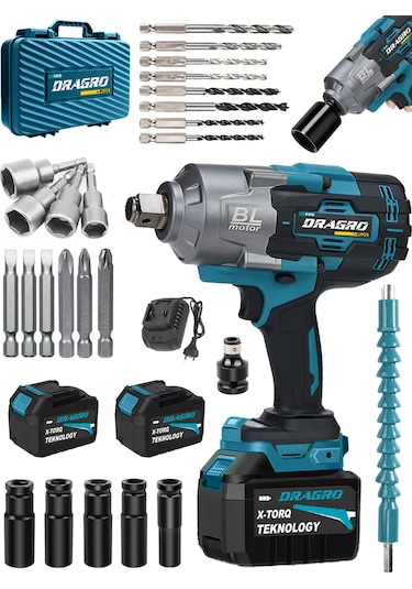 Dragro Alman DRG-1400 Pro 1400 Nm Kademeli Yüksek Torklu Somun Bijon Sökme Matkap Akülü Vidalama Kömürsüz Motor M