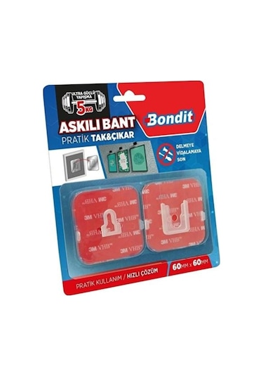 Bondit Askılı Tak Çıkar Bant - Şeffaf - 6x6 Cm