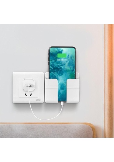 Beyaz Yumruksuz Braket Uzaktan Kumanda Cep Telefonu Şarj Duvara Monte Kutu Duvara Monte Saklama Kutusu Cep Telefonu Depolama Rafı