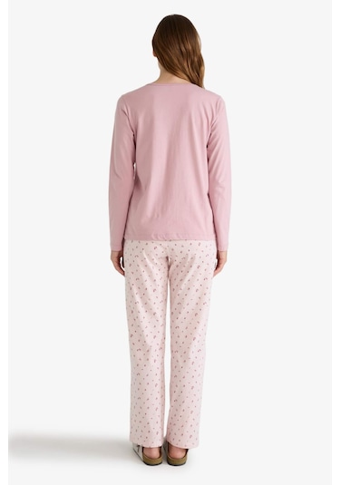 Defacto Pijama Takımı Regular Fit Uzun Kollu Üst Desenli Uzun Alt-fall İn Love G0229ax25aupn364 Pembe