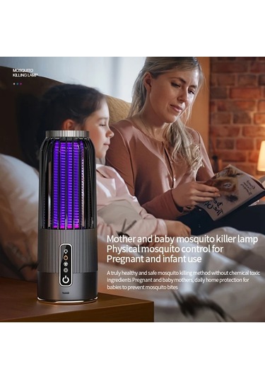 Motion003 Gri Ruizhe Sivrisinek Lambası 1200mah Usb Şarj Taşınabilir Elektrikli Öldürücü 3 Seviyeli Zamanlayıcı Gece Lambası