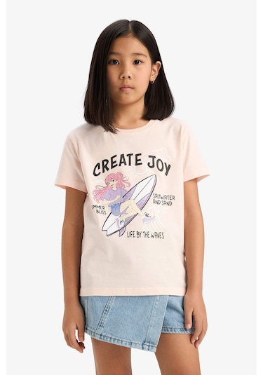 DeFacto Kız Çocuk Bisiklet Yaka Anime Baskılı Kısa Kollu Tişört E0350A825SMPN447 Pembe