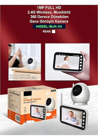 Blm-034 Full Hd Monitörlü 2.4g Wireless 360 Dönebilen Gece Görüş