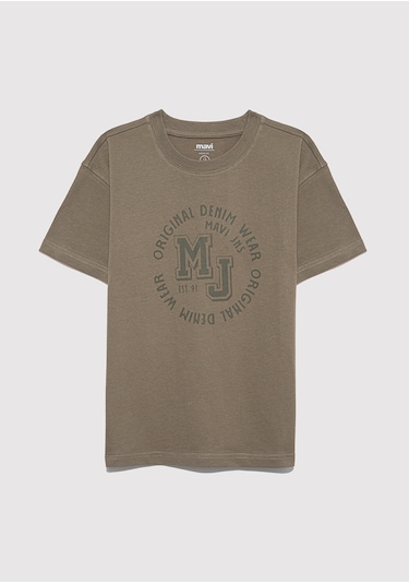 Mavi - Mj Logo Baskılı Haki Tişört 6610395-86961 Yeşil