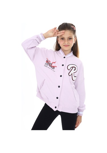 Toontoy Kız Çocuk Baskılı Kolej Hırka Açık Lila