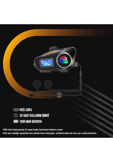 Leeways Q58 Max 500m Telsiz Mesafeli Motosiklet Kaskı İnterkom Çift Sürücü İletişimi Mp3 Fm Radyo