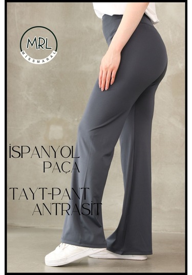 Kadın Yüksek Bel Toparlayıcı Tayt Pantolon Ispanyol Paça Likralı Esnek Dalgıç Kumaş Antrasit 1040 Antrasit