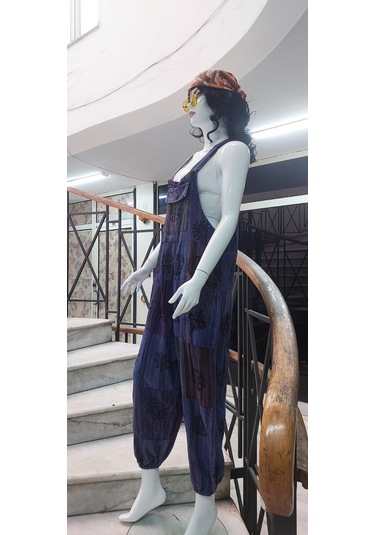 Hint Otantik Yıkamalı Taşlanmış Lacivert Şalvar Tulum Lacivert