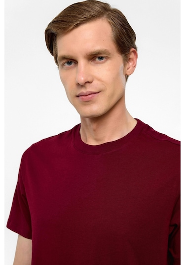SÜVARİ Koyu Bordo Regular Düz Bisiklet Yaka Tişört-38577 Koyu Bordo
