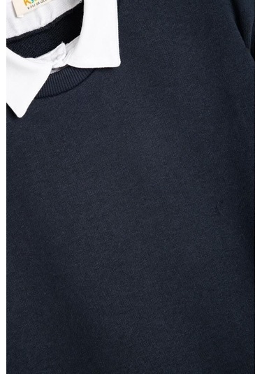 Koton Erkek Çocuk Okul Sweatshirt Basic Okul Gömleği Yaka Detaylı Uzun Kollu Pamuklu Lacivert