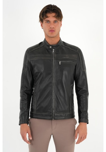 Tyler Siyah Erkek Deri Mont Siyah