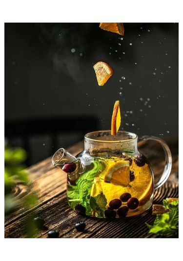 Isıya Dayanıklı Borosilikat Süzgeçli Cam Demlik 1000ml Şeffaf