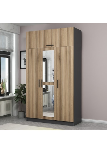 Minar Kale 3 Kapaklı 1 Aynalı 2 Ç Dolap Ve Yüklük Antrasit Dore 255cm