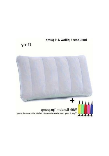 Trendooze 022 Gri 2 Adet Şişme Yastık Seti Manuel Pompa İle Boyun Bel Destek Seyahat Kamp Koltuk Yastığı Gri