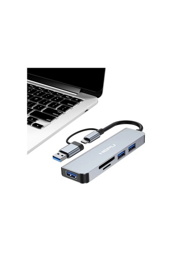 HEPU HP-B06 5in1 USB Type-C Girişli HUB Çoklayıcı Kart Okuyucu