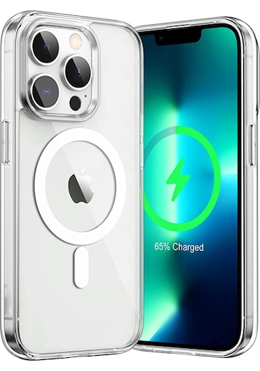 Apple Uyumlu iPhone 13 Pro Kılıf Magsafe Kablosuz Şarj Destekli Şeffaf Silikon Kılıf