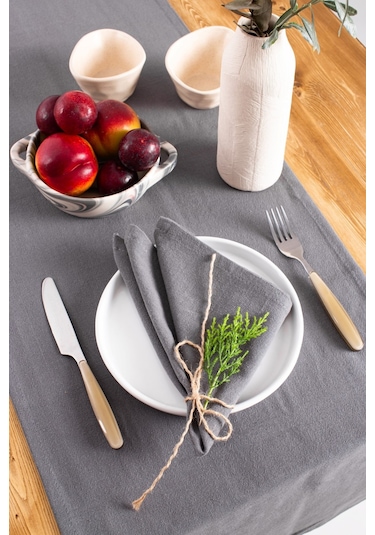 Wellstil Premium Keten Peçete 6'lı 40 x 40 Gri