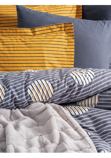 Cotton Box Çift Kişilik Trim Battaniyeli Nevresim Takımı Smooth Gri
