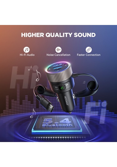 Joyroom Jr-ccb02 Araba Bluetooth 5.4 Kablosuz Verici Mp3 Çalar Siyah