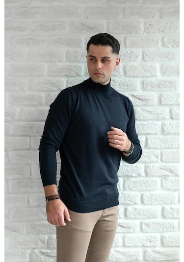 Brng Yarım Balıkçı Slimfit Likralı Erkek Kazak Lacivert