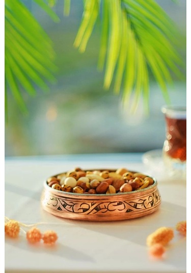 Bakır Çerezlik Oyma Nakışlı 3'lü Mat Bakır Renk