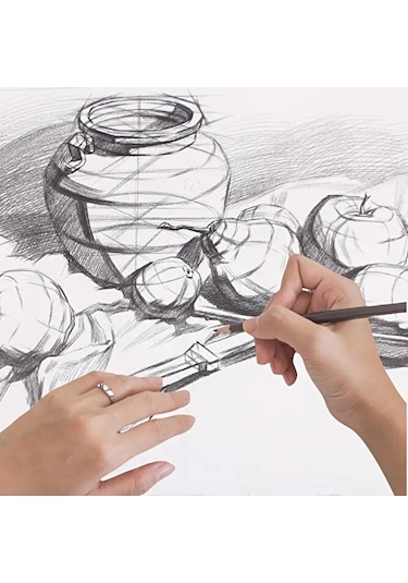 Kara Kalem Çizim Seti, Eskiz Kalem Seti, Dereceli Kalem Set, Tonlama-rulo Kalemlikli-34 Parça