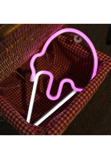 Novahub Yousheng Led Neon Işık Yaratıcı Şekil Usb/pil İle Çalışan Titreşimsiz Dondurma Neon Işık Lambası Masaüstü Süsü Beyaz Beyaz