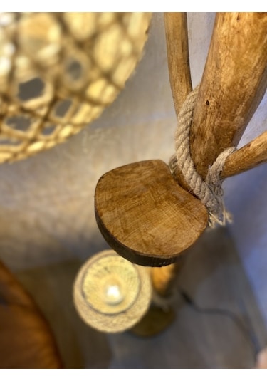 ArtAğaçTasarım Ağaç Lambader Doğal Kütük Köşe Aydınlatma Ahşap Amasya Serisi Jüt