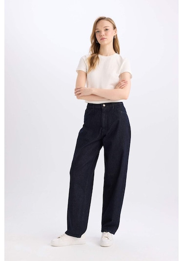 Defacto Baggy Fit Yüksek Bel Uzun Jean Pantolon E0740AX24WNNM34 Mavi