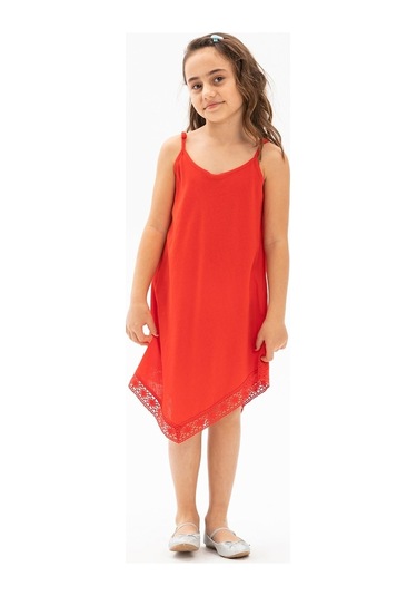 Çağla Şile Bezi Kız Çocuk Elbise Kırmızı Krmz