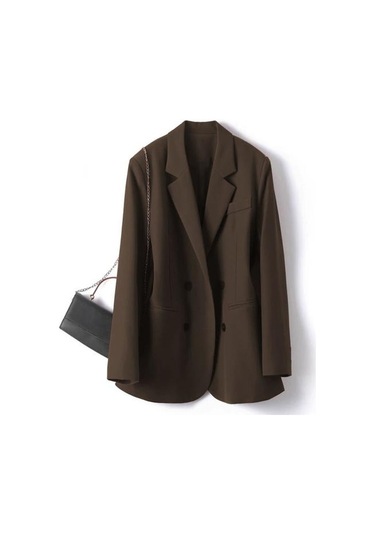 Kadın Takım Elbise Ceket Yaka Uzun Kollu Çift Sıralı Cepli Takım Elbise Ceket Düz Şarap Kırmızısı Bordo