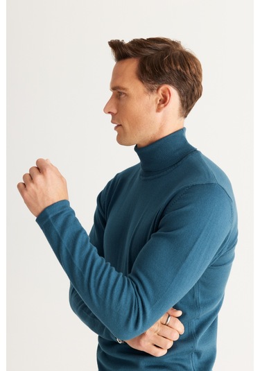 Altinyildiz Classics Erkek Petrol Standart Fit Normal Kesim Tam Balıkçı Yaka Pamuklu Triko 4A4923100007PETS Petrol