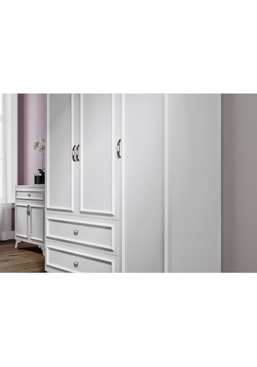 Baby Darling %100 Mdf Lisa 135cm 3 Kapaklı Dolap Beyaz Beyaz