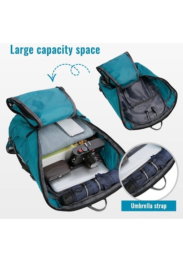 Didadodo Hafif Katlanabilir Su Geçirmez Sırt Çantası - Yürüyüş, Seyahat Ve Kamp İçin Pratik Mavi Renkli Mavi