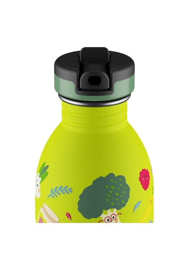 Kids Bottle Veggie Friends Pipetli Paslanmaz Çelik Çocuk Su Matarası 500 Ml Sarı