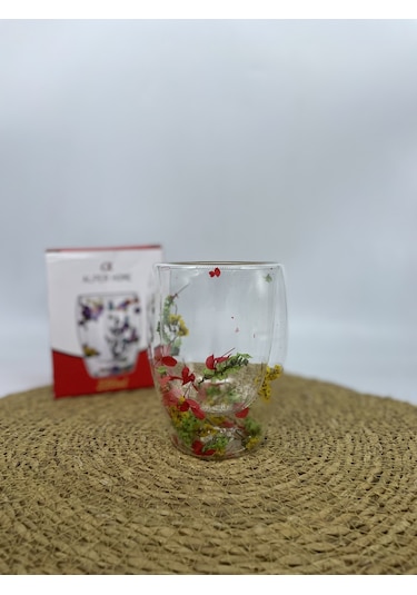 Kupa Çift Cidarlı Çiçekli 350 Ml Açık Gri