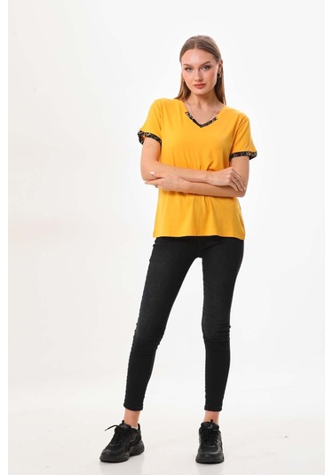 Sistas Kadın V Yaka Kısa Kol Bluz 23152 Sarı