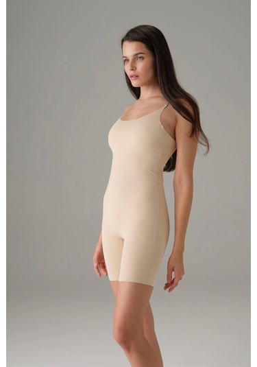 Kadın Ten Dikişsiz Askılı Tulum Bodysuit 12483 Siyah