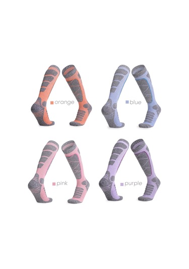 Geeksen Kadınlar İçin Knee-high Kayak Çorabı, Yumuşak Pamuk, Hızlı Kuruyan, Ventile Edici, Kompresyon Sağlar - Mor 35-39 Numara Mor