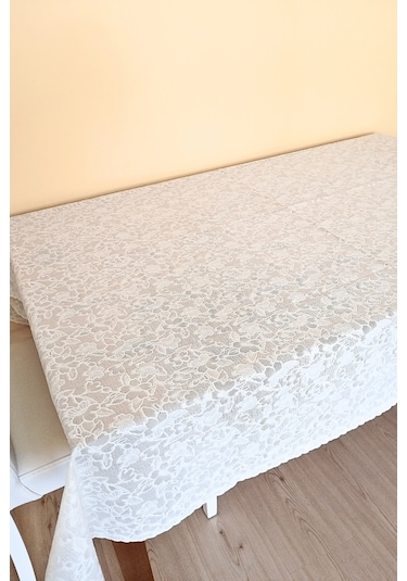 Dantel Motifli Muşamba Masa Örtüsü 140 X 180 Cm - Beyaz Renk-çiçek