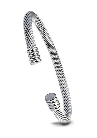 Novahub Gümüş Basit Örgülü Kablo Bileklik - 2 Tonlu Titanyum Çelik, Moda Takım İçin Gümüş
