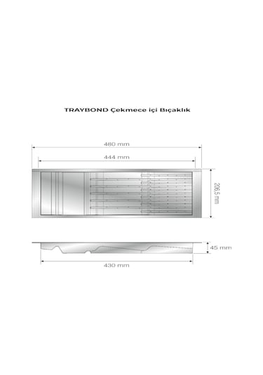 Mutfak Çekmece Içi Antresit Modüler Bıçaklık 20,5cm X 48cm Boydan 4cm Kesilebilir Antrasit