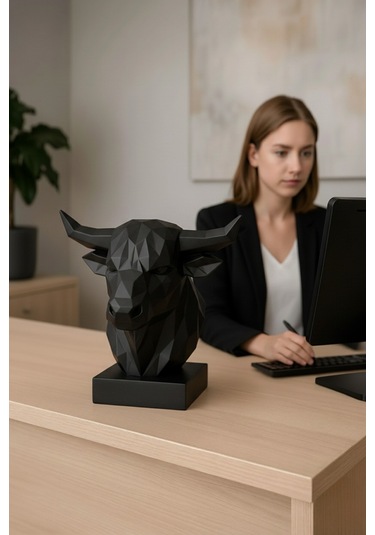 Oxyteez Boğa Figürlü Tasarım Biblo Siyah Renk Reçine Tasarım Ev Ve Ofis Dekorasyonu