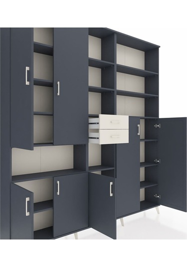 Arges Dolap 17 Raflı 2 Çekmeceli 7 Kapaklı 220x30x243 Antrasit-antrasit/aytaşı Antrasıt/aytası