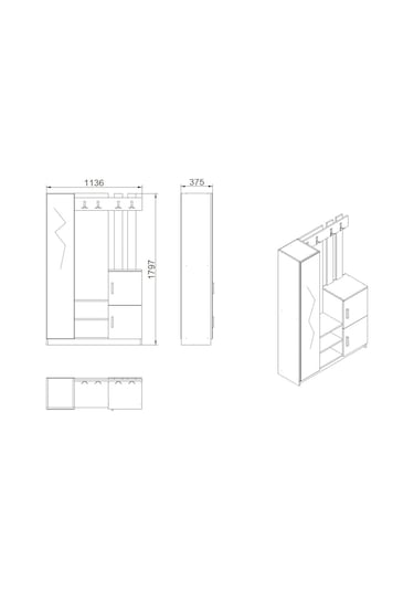Robinhome Robin Home Liva Aynalı Vestiyer Portmanto Ayakkabılık Çam-Gri