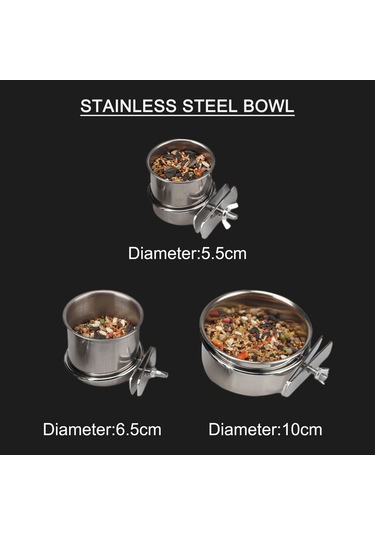 Xindoker Paslanmaz Çelik Kuş Yemliği - 3 Boyut Seçenekli 5.5cm/6.5cm/10cm - Kuş Besleme Kabı