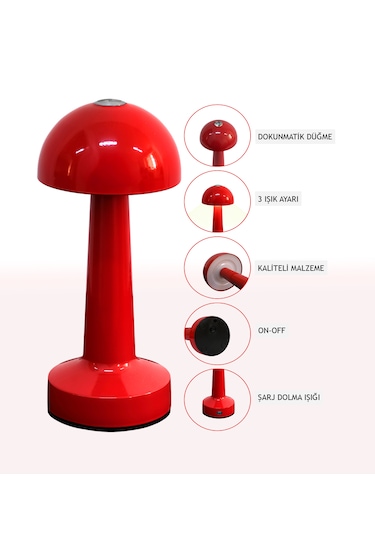 Zenlight Mantar Masa Lambası Kırmızı