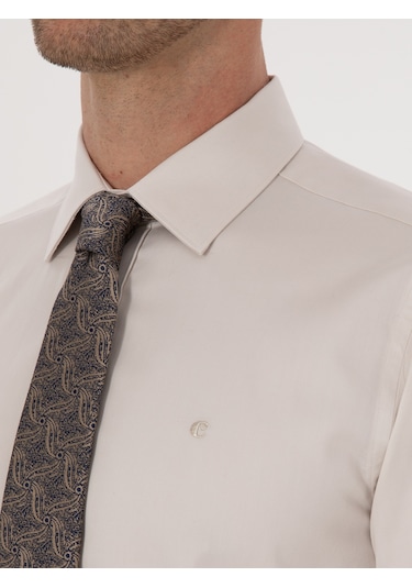 Cacharel Bej Slim Fit %100 Pamuk Klasik Gömlek