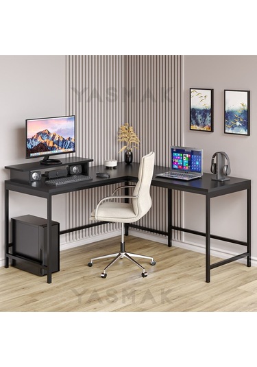 Siyah L Tipi Çalışma Oyun Masası 270s Dıştan Dışa 150x150 Ölçüsünde Siyah